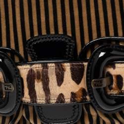 Pre Owned Fendi Brown/Black Striped Velvet and Calfhair B Bis Shoulder Bag