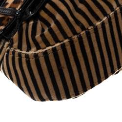 Pre Owned Fendi Brown/Black Striped Velvet and Calfhair B Bis Shoulder Bag
