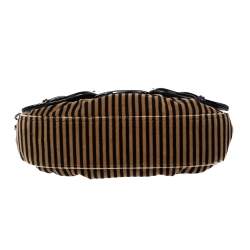Pre Owned Fendi Brown/Black Striped Velvet and Calfhair B Bis Shoulder Bag