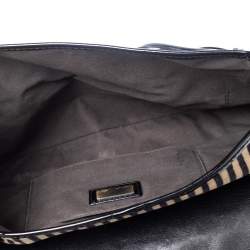 Pre Owned Fendi Brown/Black Striped Velvet and Calfhair B Bis Shoulder Bag