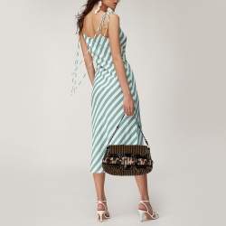 Pre Owned Fendi Brown/Black Striped Velvet and Calfhair B Bis Shoulder Bag