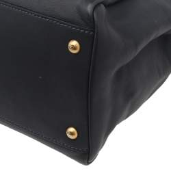 Pre Owned Fendi Dark Grey Leather Large Peekaboo Top Handle Bag