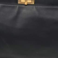 Pre Owned Fendi Dark Grey Leather Large Peekaboo Top Handle Bag