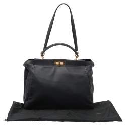 Pre Owned Fendi Dark Grey Leather Large Peekaboo Top Handle Bag