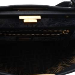 Pre Owned Fendi Dark Grey Leather Large Peekaboo Top Handle Bag