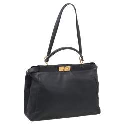 Pre Owned Fendi Dark Grey Leather Large Peekaboo Top Handle Bag
