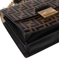 مملوكة مسبقًا حقيبة كتف فندي كان يو جلد زوكا بني-أسود صغيرة