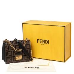 مملوكة مسبقًا حقيبة كتف فندي كان يو جلد زوكا بني-أسود صغيرة