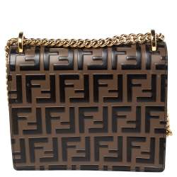 مملوكة مسبقًا حقيبة كتف فندي كان يو جلد زوكا بني-أسود صغيرة