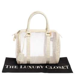 Pre Owned Fendi White Zucca Mesh and Coated Canvas Bauletto Boston Bag