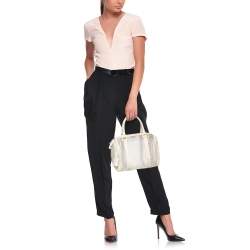 Pre Owned Fendi White Zucca Mesh and Coated Canvas Bauletto Boston Bag
