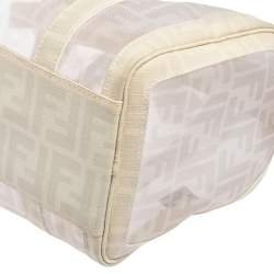 Pre Owned Fendi White Zucca Mesh and Coated Canvas Bauletto Boston Bag