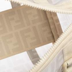 Pre Owned Fendi White Zucca Mesh and Coated Canvas Bauletto Boston Bag