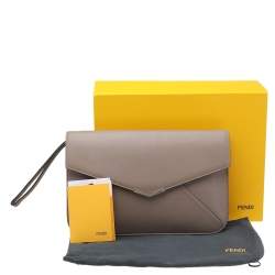 Pre Owned Fendi Grey Leather 2 Jours Envelope Clutch