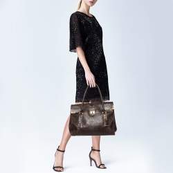 Pre Owned Fendi Mocha Brown Textured Leather Linda Tote