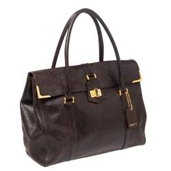 Pre Owned Fendi Mocha Brown Textured Leather Linda Tote
