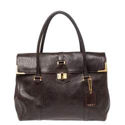 Pre Owned Fendi Mocha Brown Textured Leather Linda Tote