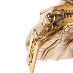 Pre Owned Fendi Gold Leather Zipper Clutch