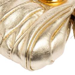 Pre Owned Fendi Gold Leather Zipper Clutch