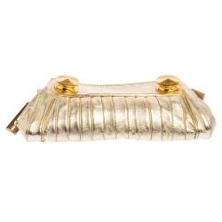 Pre Owned Fendi Gold Leather Zipper Clutch
