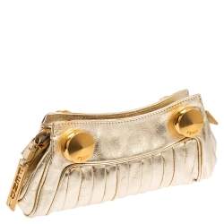 Pre Owned Fendi Gold Leather Zipper Clutch