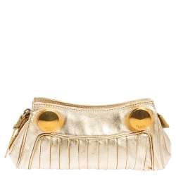 Pre Owned Fendi Gold Leather Zipper Clutch