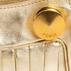 Pre Owned Fendi Gold Leather Zipper Clutch