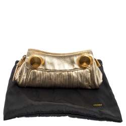 Pre Owned Fendi Gold Leather Zipper Clutch