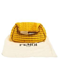 Pre Owned Fendi Yellow Pleated Satin Chic Clutch