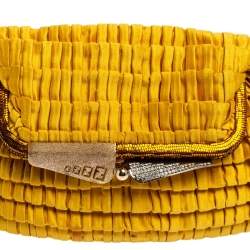 Pre Owned Fendi Yellow Pleated Satin Chic Clutch