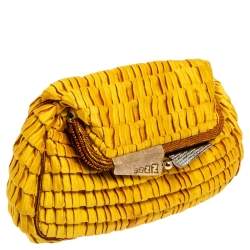 Pre Owned Fendi Yellow Pleated Satin Chic Clutch