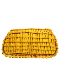 Pre Owned Fendi Yellow Pleated Satin Chic Clutch
