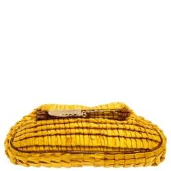 Pre Owned Fendi Yellow Pleated Satin Chic Clutch