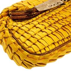 Pre Owned Fendi Yellow Pleated Satin Chic Clutch
