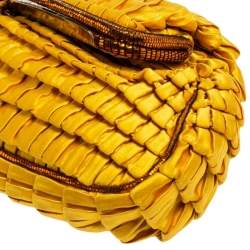 Pre Owned Fendi Yellow Pleated Satin Chic Clutch
