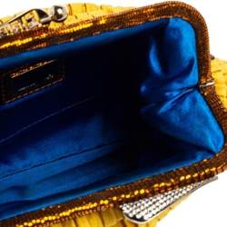Pre Owned Fendi Yellow Pleated Satin Chic Clutch