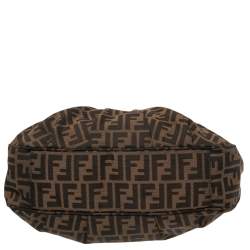 Pre Owned Fendi Brown Zucca Canvas And Patent Leather Mia Hobo