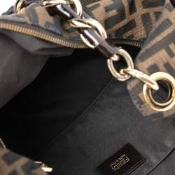 Pre Owned Fendi Brown Zucca Canvas And Patent Leather Mia Hobo