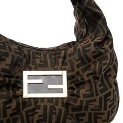 Pre Owned Fendi Brown Zucca Canvas And Patent Leather Mia Hobo