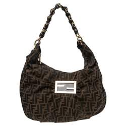Pre Owned Fendi Brown Zucca Canvas And Patent Leather Mia Hobo