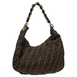 Pre Owned Fendi Brown Zucca Canvas And Patent Leather Mia Hobo