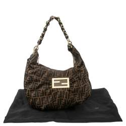 Pre Owned Fendi Brown Zucca Canvas And Patent Leather Mia Hobo