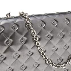 Pre Owned Fendi Grey Patent Leather Fendilicious Wallet On Chain