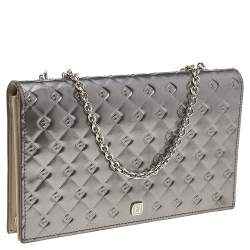 Pre Owned Fendi Grey Patent Leather Fendilicious Wallet On Chain