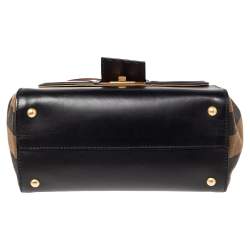 Pre Owned Fendi Black/Tobacco Penguin Stripe Canvas and Leather Silvana Top Handle Bag