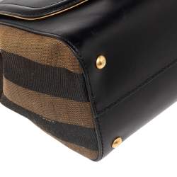 Pre Owned Fendi Black/Tobacco Penguin Stripe Canvas and Leather Silvana Top Handle Bag