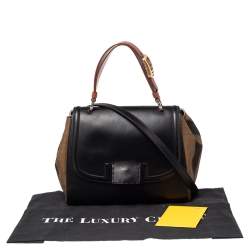 Pre Owned Fendi Black/Tobacco Penguin Stripe Canvas and Leather Silvana Top Handle Bag