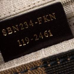 Pre Owned Fendi Black/Tobacco Penguin Stripe Canvas and Leather Silvana Top Handle Bag
