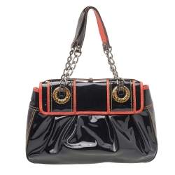 مملوكة مسبقًا Fendi Black/Orange Patent Leather And Leather B Bag Shoulder Bag