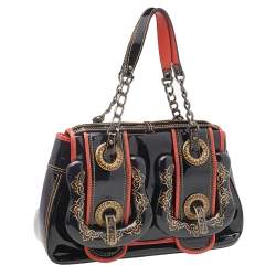 مملوكة مسبقًا Fendi Black/Orange Patent Leather And Leather B Bag Shoulder Bag